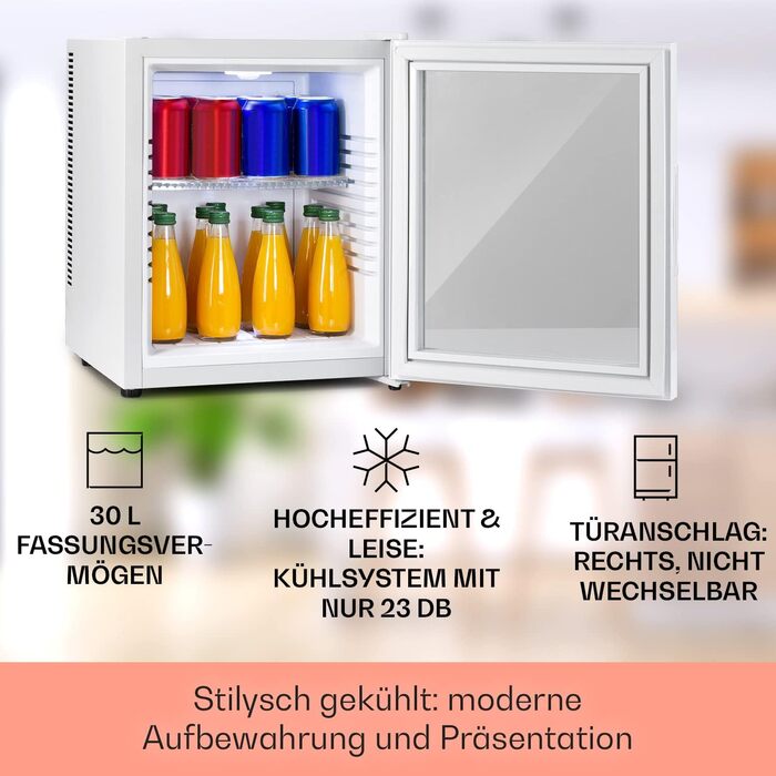 Міні-холодильник зі скляними дверцятами 32 л білий Klarstein