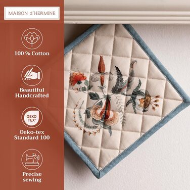 Рукавички для духовки Maison d&39 Hermine, підставки для каструль, 100 бавовна, термостійкі кухонні рукавички, рукавички для духовки (19 см x 33 см) та підставки для каструль (20 см x 20 см) для приготування їжі, Morzine - Рукавички для духовки на День по