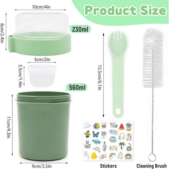 Стаканчик для пластівців 870 мл з ложкою та щіточкою, зелений Forbabe