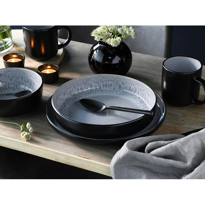 Серія Nordic Fjord набір посуду з 18 предметів, набір керамічних тарілок (комбінований сервіз 30 шт. , іній), 21551