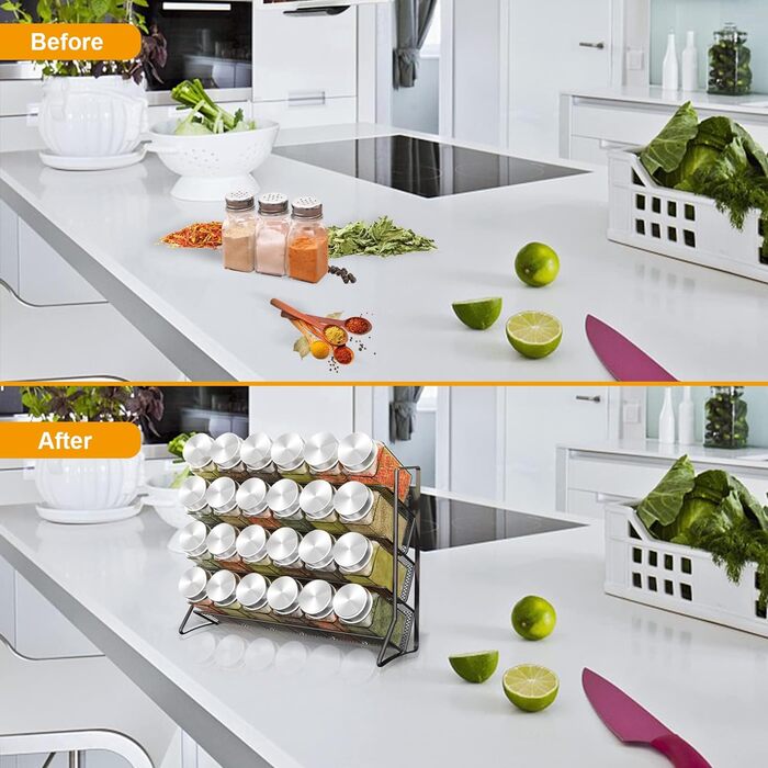 Стійка кухонна для баночок зі спеціями на 4 полиці, чорна Bomclap