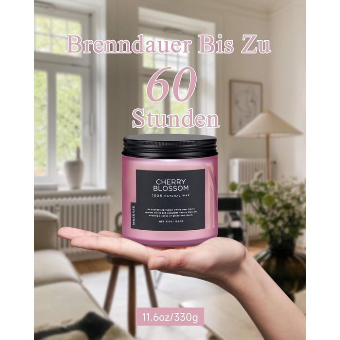 Ароматичні свічки M&SENSE з кавою у скляній банці з 2 гнітами 330 г, час горіння 70 годин, свічка з натурального соєвого воску для спальні, кухні, декору дому, подарункова свічка для чоловіків та жінок, смажена кава (цвітіння вишні)