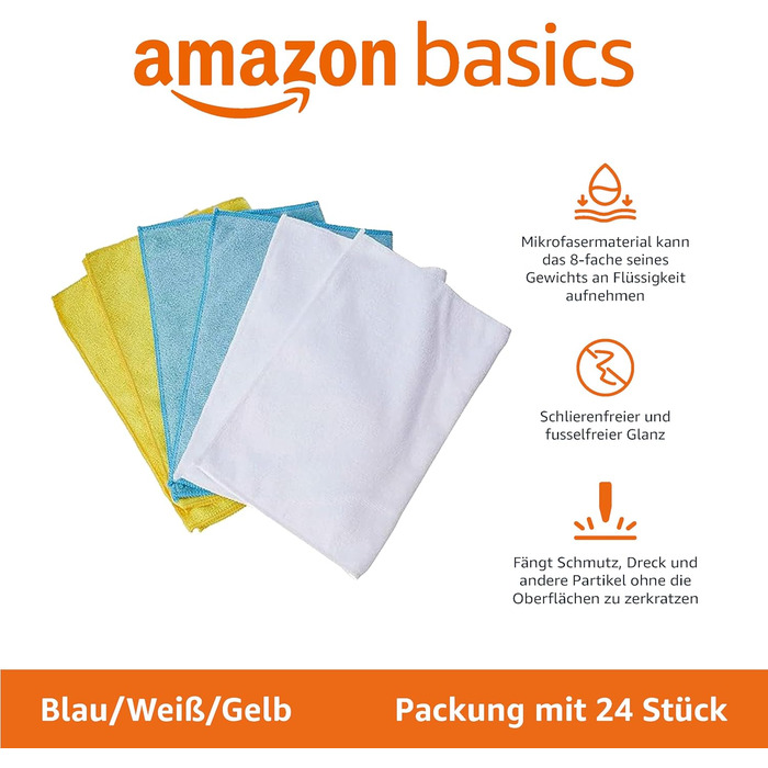 Серветка для прибирання з мікрофібри 24 шт 30,5 x 40,6 см Amazon Basics