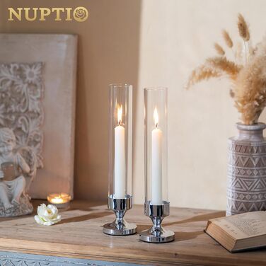 Скляний циліндричний свічник NUPTIO, скляний свічник - свічник-паличка, весільний стіл зі скляною стільницею без основи, ліхтар, скляний циліндричний свічник, свічка-паличка, День святого Валентина 31 см (10 шт. , срібло)