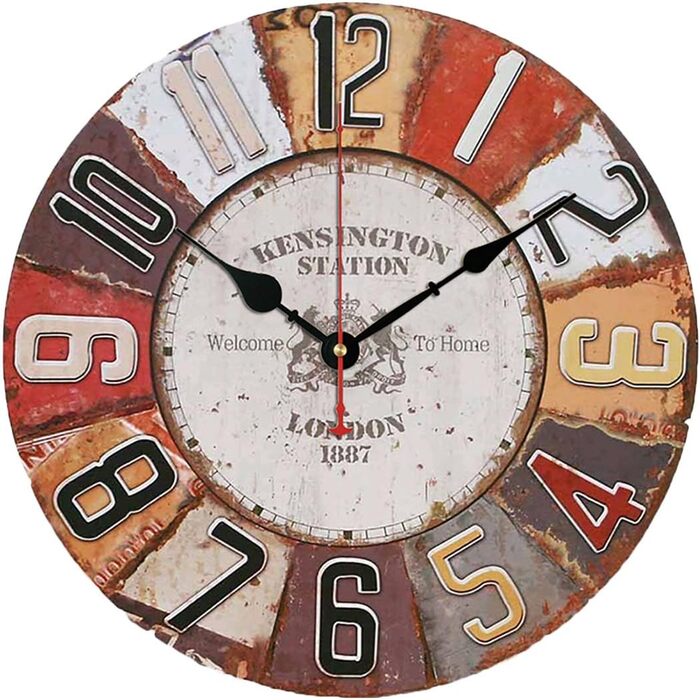 Настінний кухонний годинник YOAI, вінтажний, пошарпаний ШИК, античний, ностальгічний, сільський, кварцовий годинник з МДФ з безшумним механізмом, 12 дюймів/30 см Ø (Лондон 1887)