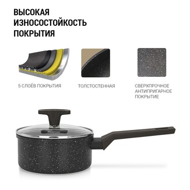 Ківш Fissman CARRIE 16x7,6 см/1,4 л зі скляною кришкою алюміній з антипригарним покриттям (14481)