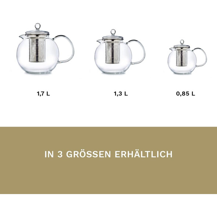 Скляний чайник із 3 частин із вбудованим ситечком 1.3 л Creano