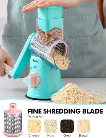 Терка для сыра, терка для овощей с 3 барабанными лезвиями, барабанная терка Более быстрая и легкая нарезка, овощерезка Идеально подходит для сыра, огурцов, творога, орехов и т. Д. (Гранкасиний)