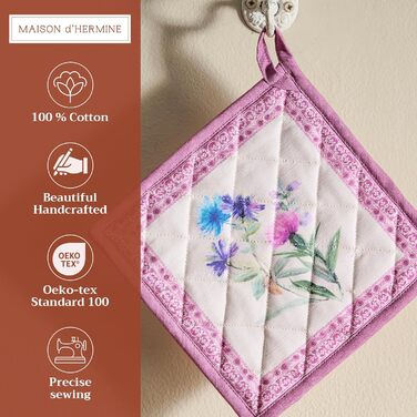 Рукавички для духовки Maison d&39 Hermine, підставки для каструль, 100 бавовна, термостійкі кухонні рукавички, рукавички для духовки (19 см x 33 см) та підставки для каструль (20 см x 20 см) для приготування їжі, Морзін - рукавички для духовки (19 x 33 см