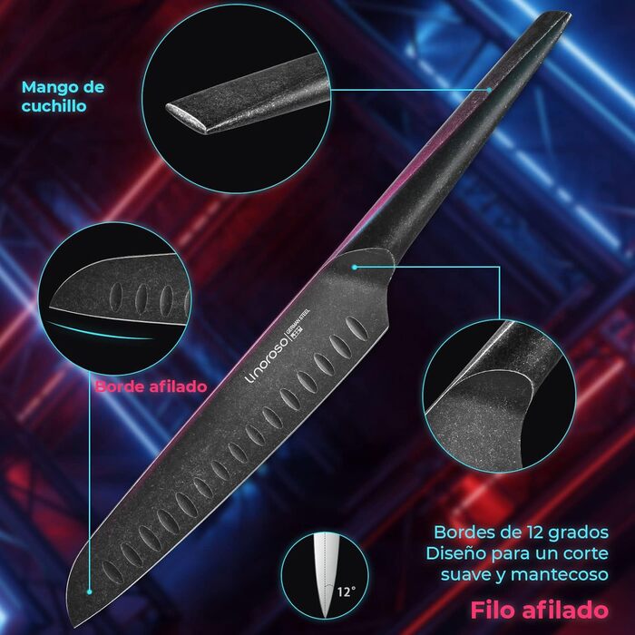 Дюймов Santoku Knife Кухонный нож Острый нож для мяса Профессионально выкованный из импортной высокоуглеродистой нержавеющей стали с красивым магнитным держателем для ножей - Метеорит Нож Santoku Meteorite Style, 7