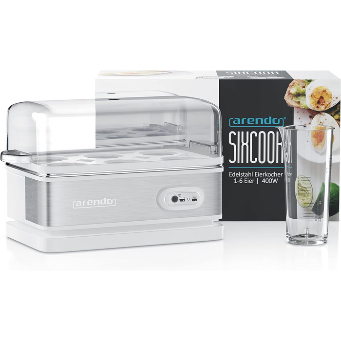 Яйцеварка з нержавіючої сталі з функцією збереження тепла - Перемикач функцій зі світловою індикацією - Ступінь твердості з можливістю вільного вибору - матова нержавіюча сталь - без бісфенолу А - у кольорі Cool Grey (D сріблястий / білий)