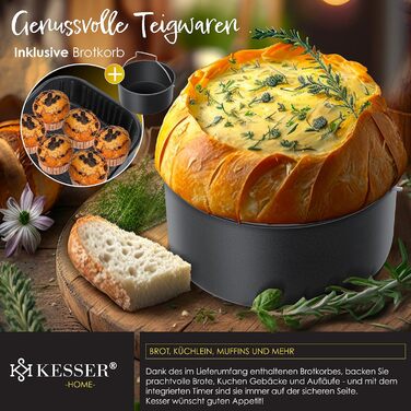 Фритюрниця KESSER XXL 5.5 літрів з нержавіючої сталі В т.ч. Кошик для випічки хліба Фритюрниця 1700 Вт Фритюрниця Аерофритюрниця Сенсорний дисплей 8 Програми без НАФТИ Піч Конвекція Гриль Знежирений (чорний)