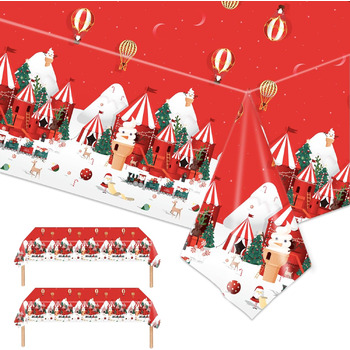 Різдвяні скатертини, одноразові різдвяні скатертини, великі прямокутні скатертини у формі Санта-Клауса, сніговика, обідні скатертини для різдвяної вечірки (137 x 274 см) (червоний фон Санта-Клаус), 2