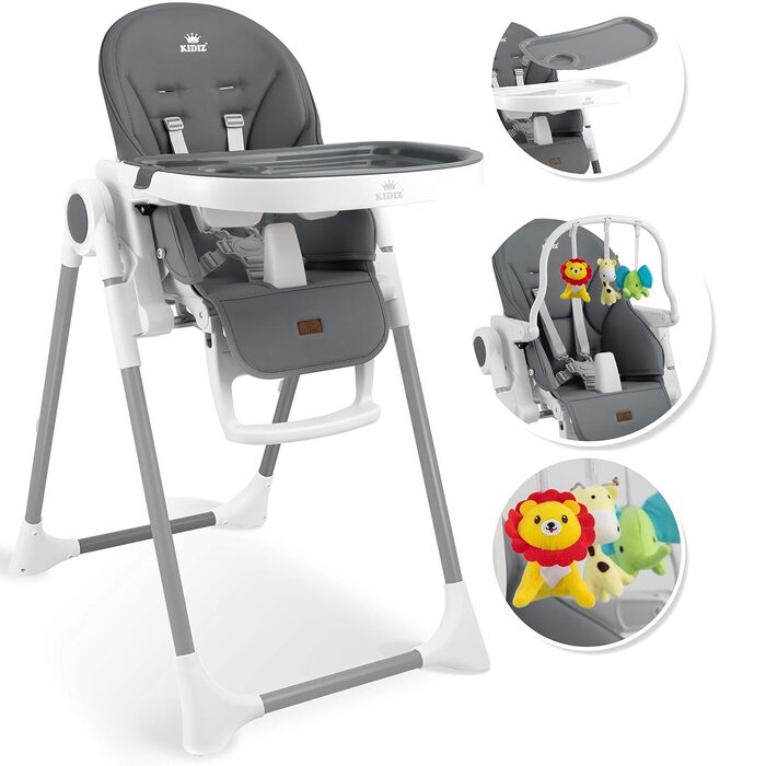 Дитячий стільчик для годування від 6 місяців темно-сірий Kidiz