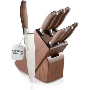 Блок ножів RSLE Basic Line - Високоякісний 6-предметний бамбуковий блок ножів з 5 кухонними ножами, набором гострих ножів зі спеціальної сталі та ергономічними ручками. Базовий 6-предметний блок ножів (7-предметний блок ножів Passion)