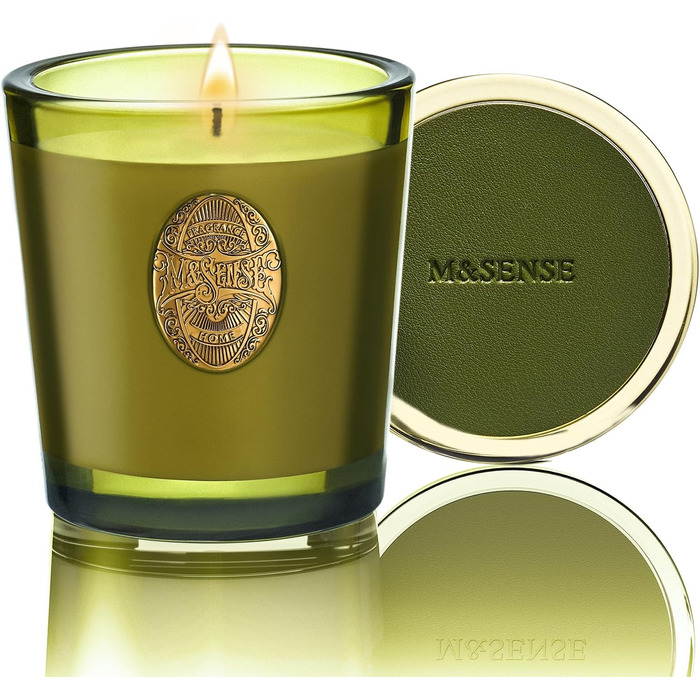 Ароматна свічка M&SENSE Лісова хатина, ароматичні свічки у склянці, натуральна соєва свічка, час горіння 55 годин, подарункові свічки для жінок та чоловіків, подарункова свічка (сандалове дерево та жасмин, 260 г)