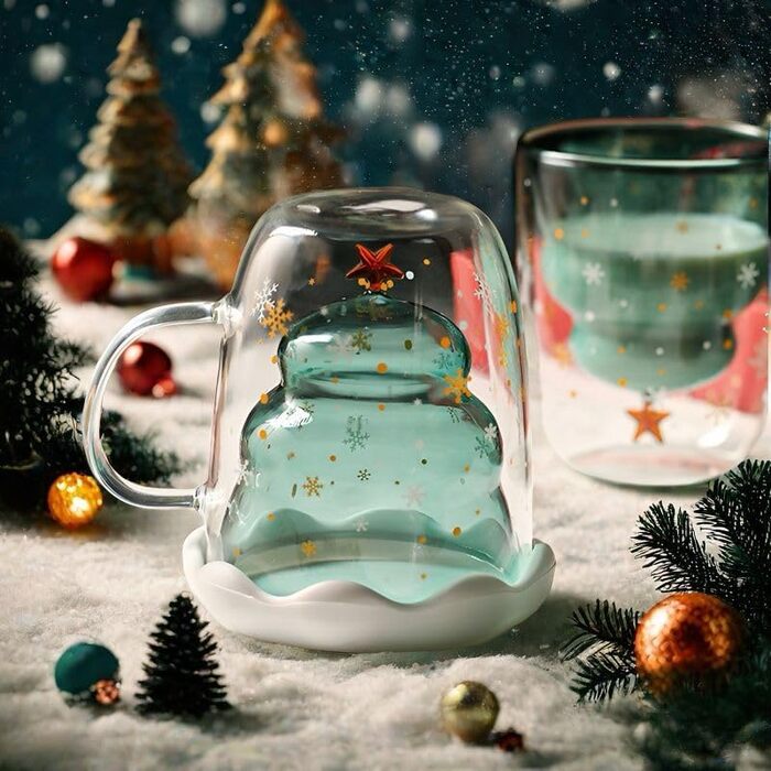 Двостінний келих для лате з різдвяною ялинкою 270 мл. ecooe