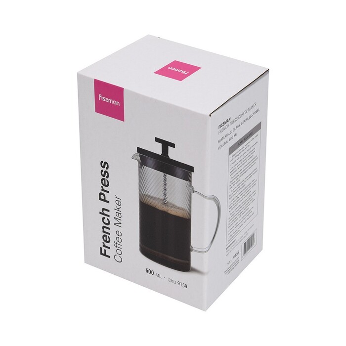 Заварювальний чайник Fissman з поршнем 600 мл скляна колба (9159)