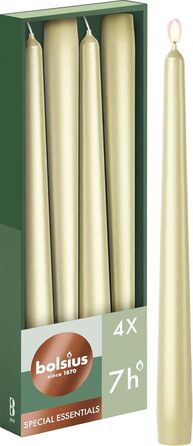 Свічки Bolsius Smooth Taper - Зелені - Набір з 4 шт. у коробці - Декоративні побутові свічки - Час горіння 7 годин - Без запаху - Натуральний рослинний віск - Без пальмової олії - 24,5 см Зелені, 4 шт. и (Металеве срібло, 4 шт. и)