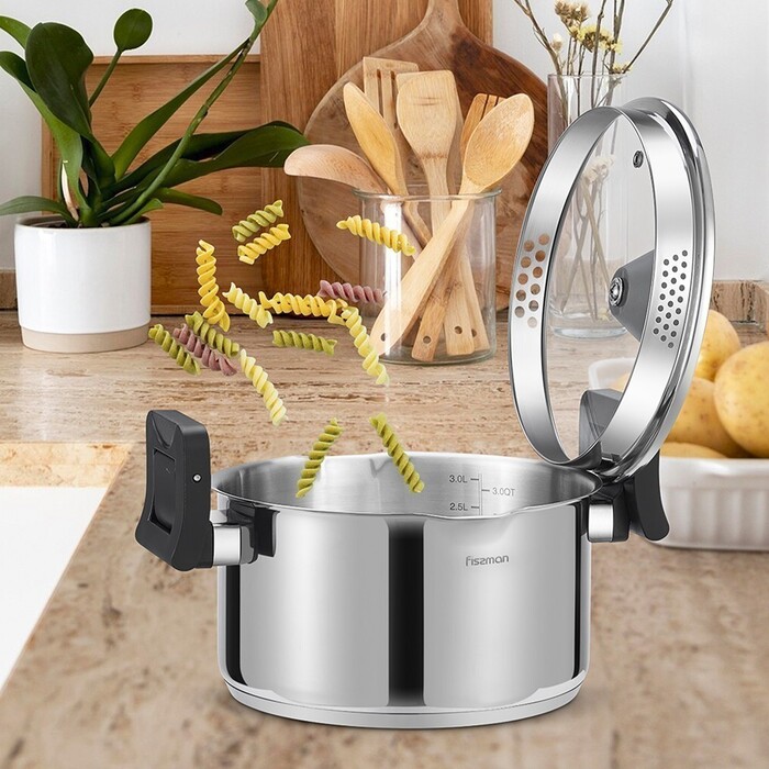 Кастрюля Fissman со стеклянной крышкой TITANIA 3,5 л нержавеющая сталь (5247)