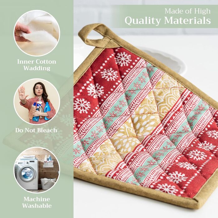 Рукавички для духовки Maison d&39 Hermine, підставки для каструль, 100 бавовна, термостійкі кухонні рукавички, рукавички для духовки (19 см x 33 см) та підставки для каструль (20 см x 20 см) для приготування їжі, Morzine - рукавички для духовки на День по