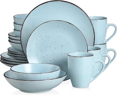 Столовий сервіз з керамограніту, набір посуду vancasso MODA, вінтажний зовнішній вигляд, комбінований сервіз із 40 предметів з 8 обідніми тарілками, тарілками для тортів, суповими тарілками, мисками та чашками кожна (синій, комбінований сервіз 20 шт. )