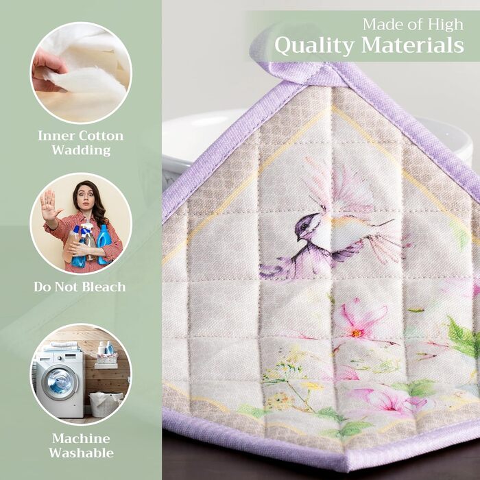 Рукавички для духовки Maison d&39 Hermine, підставки для каструль, 100 бавовна, термостійкі кухонні рукавички, рукавички для духовки (19 см x 33 см) та підставки для каструль (20 см x 20 см) для приготування їжі, Morzine - рукавички для духовки (19 x 33 с