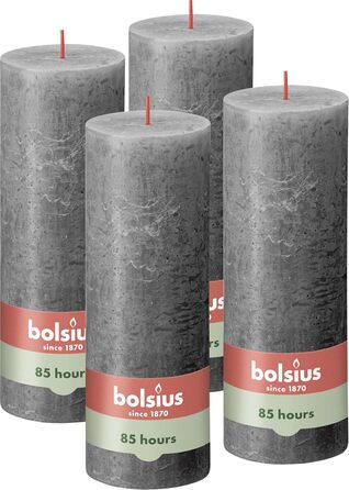 Свічки Bolsius Rustic Pillar Candles - Оливково-зелені - Набір з 4 шт. - Декоративні побутові свічки - Час горіння 60 годин - Без запаху - Натуральний рослинний віск - Без пальмової олії - Оливково-зелені (19 x 7 см, Антрацит)