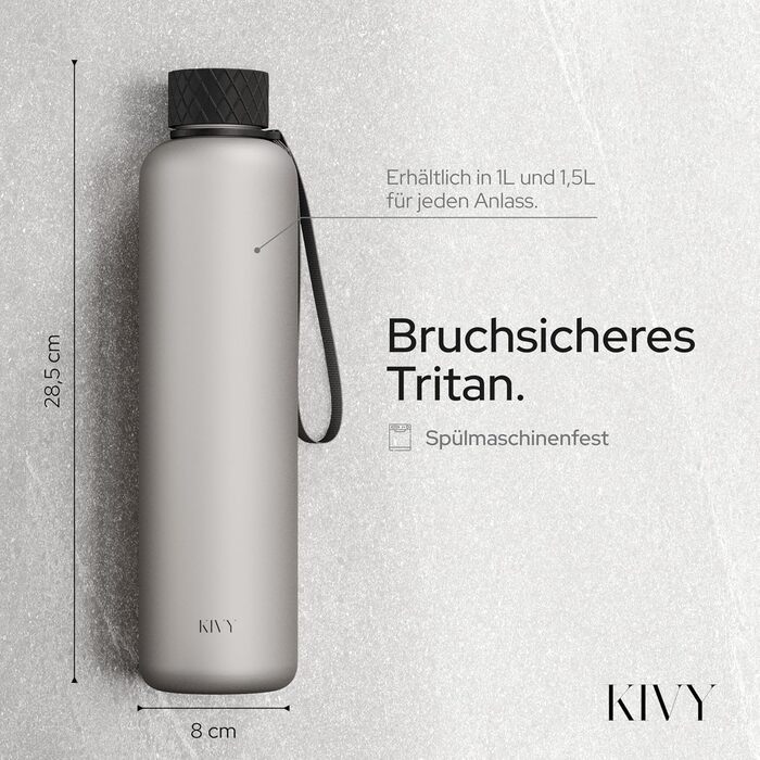 Пляшка для води 1 л тританова, попелясто-чорна KIVY