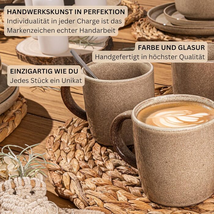 Комбінований сервіз на 6 персон, набір тарілок кавовий кухоль макаронна миска 30 шт. , набір посуду з кераміки посудомийна машина - мікрохвильова піч - стійкий до подряпин, набір посуду з кераміки ЦІННІСНА КОЛЕКЦІЯ (Каїр Мокко, кавовий кухоль 4 шт.).