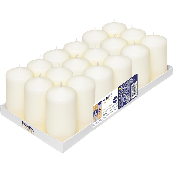Свічки Horeca - Стовпчасті свічки - - Ø x 12 см - Набір блочних свічок - Тривалий час горіння 40 годин - Без аромату - Свічки для дому, вечірок та кейтерингу (слонова кістка, 18)