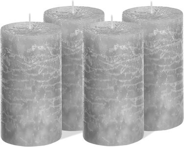 Набір із 4 свічок-стійок Brandsseller 7 x 10 см Однотонні та виготовлені з парафіну Сільські свічки з тривалим часом горіння Декоративні свічки для прикраси столу, Різдва та вечірок (7 x 18 см Набір із 4 шт. , сірі)