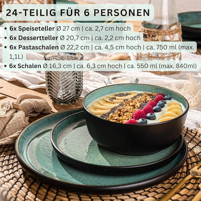 Кам&39яні миски для пасти 6 предметів, набір мисок для пасти на 6 осіб, набір мисок можна мити в посудомийній машині та використовувати в мікрохвильовій печі, велика багатофункціональна миска темно-сірого кольору 750 мл VALUE COLLECTION (Фіджі, набір посу