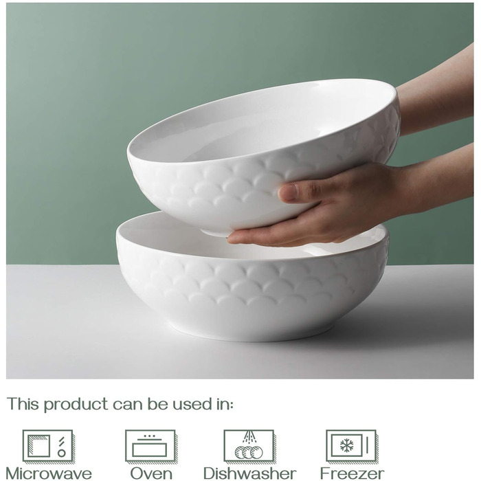 Большие сервировочные миски DOWAN 24,1 см, сервировочная миска для пасты с белым салатом, набор фарфоровых мисок для смешивания, прочные и штабелируемые, набор из 2 шт. , 2,5 QT