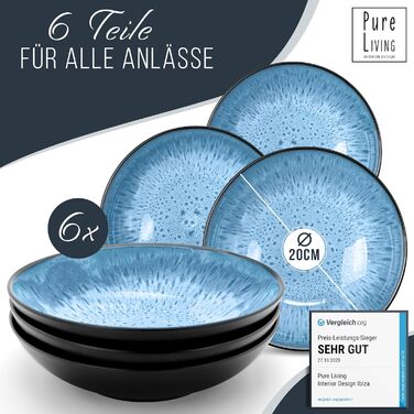 Глибоких тарілок з керамограніту TEST VERY GOOD Серія Ibiza Тарілки для макаронів Noble, тарілки для супу Deep стильні тарілки для пасти 6 персон - Набір посуду 6 персон, обідні тарілки, набір посуду Black with (глибокі тарілки (6x), темно-синій), 6