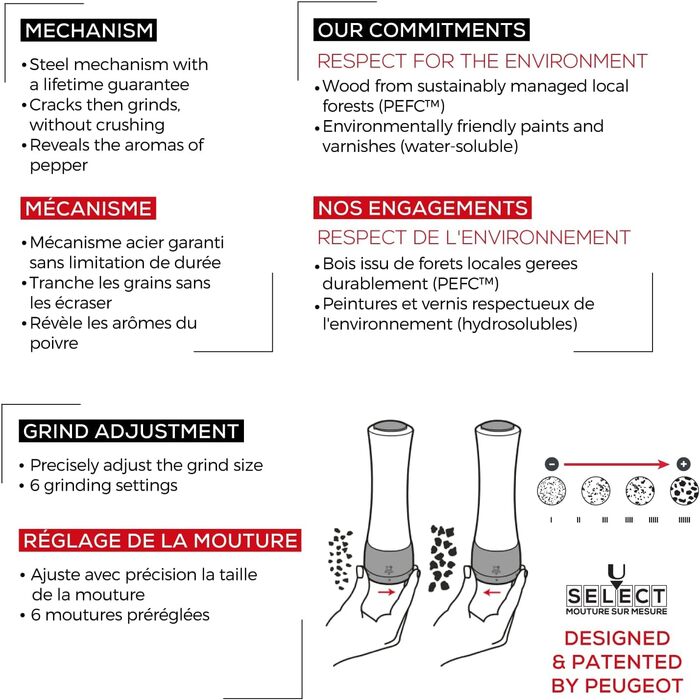 Ручне регулювання помелу u'Select, висота 36164 (млин для перцю, 21 см, шоколад)