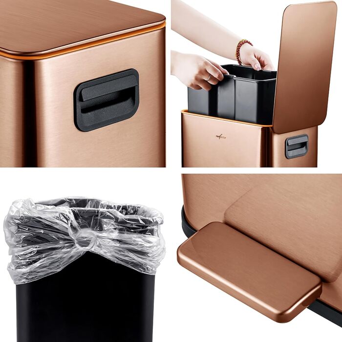 Сміттєвий бак з нержавіючої сталі 10 л мідний RED FACTOR