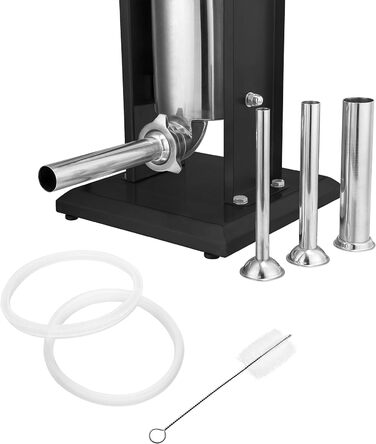 Професійна машина для наповнення ковбас Zelsius з нержавіючої сталі (3 літри, срібло) чотири різні труби для наповнення, наповнювач для ковбас, прес для ковбас, ковбасна машина з 2-швидкісним редуктором, вентиляційним клапаном і рукояткою