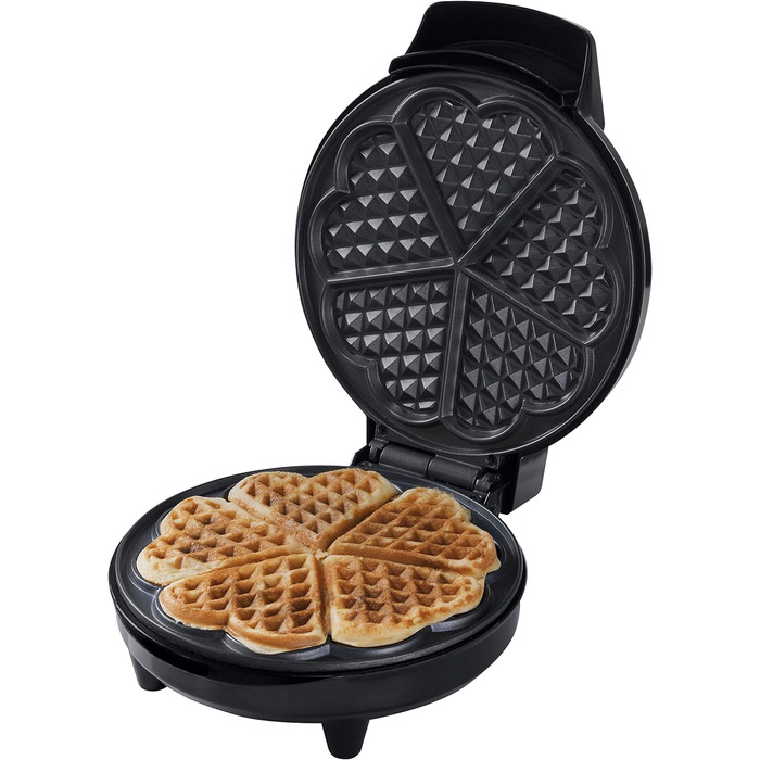 Вафельница Bestron для классических вафель с сердцем, вафельница с антипригарным покрытием для вафель в форме сердца, 700 Вт, цвет (черный, в комплекте с ручным миксером)