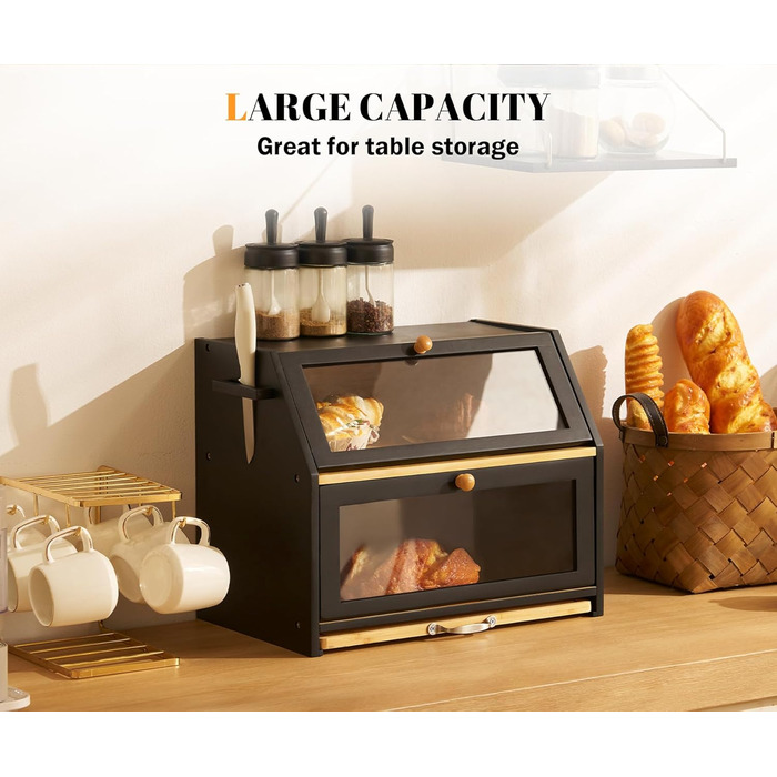 Хлібниця з обробною дошкою з бамбука чорна 39 x 26 x 32,5 см YOUDENOVA