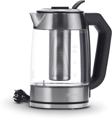 Стеклянный чайник и чайник, Чайник с регулируемым регулятором температуры, Стеклянный чайник с функцией быстрого кипячения, 2 200 Вт, Нержавеющая сталь / Черный, WK 3477 с ЖК-дисплеем Одинарный