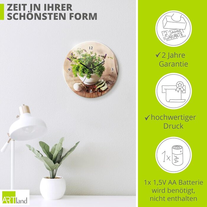 Настінний декор Настінний годинник без цокання Скло Ø 30 см Круглий Безшумний Фрукт Фрукти Апельсин у воді Фрукти Сучасна їжа T5UI (Різні трави, Кварцовий годинник)