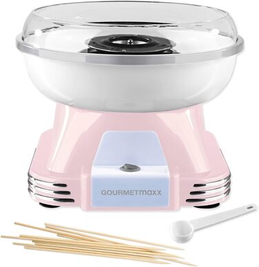 Апарат для виробництва цукрової вати GOURMETmaxx для дому з аксесуарами Ретро-апарат для виробництва цукрової вати Ностальгія з паличками для цукрової вати та мірною ложкою Цукрова вата для дитячих свят Білий (Рожевий)