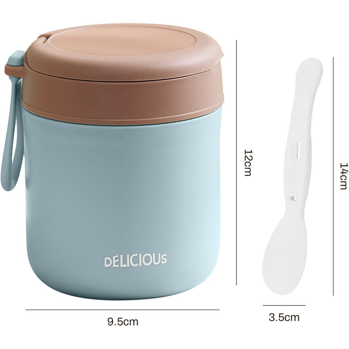 Герметичний ізольований харчовий контейнер, термоконтейнер, нержавіюча сталь, вакуумний харчовий контейнер з ложкою, для школи, роботи, пікніка (одношаровий) (синій)