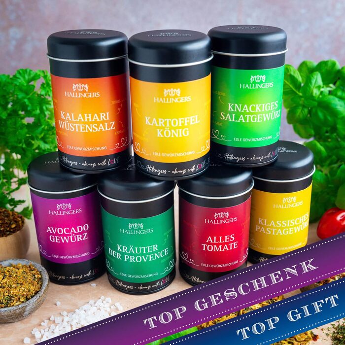 Класичний набір спецій Hallingers - 1 - Подарунковий набір спецій ручної роботи, 12 спецій з усього світу (Набір) - Літній подарунок та ідеальний подарунок для барбекю Подарунок для нової домівки, вітання та дружба. Класичні спеції., 12 спецій (73603) (Ве