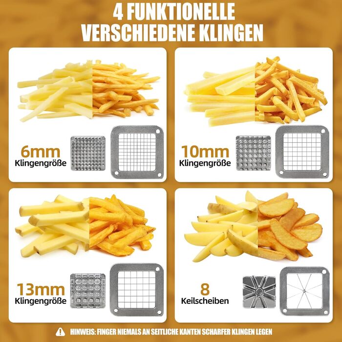 Апарат для нарізки картоплі фрі з 4 змінними лезами EasyVibe