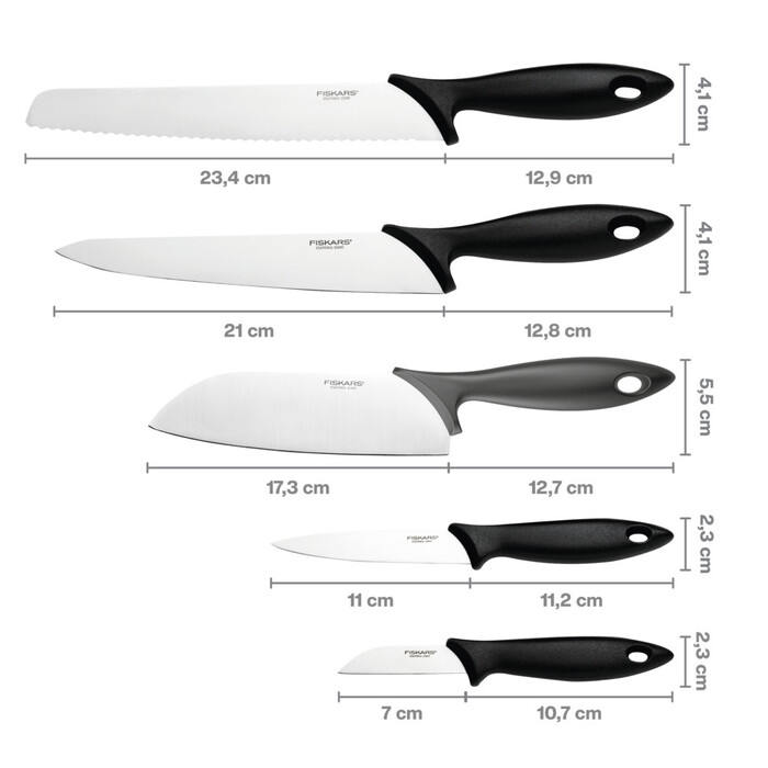 Набір ножів Fiskars Essential в дерев'яному блоці (1023782)