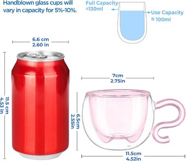 Двостінні милі келихи для лате макіато з різдвяною ялинкою 270 мл Кавова чашка Різдвяна кружка з ситечком для чаю з різдвяною ялинкою Чайні склянки для молока, льоду, різдвяні подарунки для жінок і дітей (тип 13 рожевий-130 мл*2, 130 мл*2)
