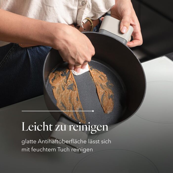 Алюмінієва каструля FLORINA 16 см 1,6 л Підходить для індукції Керамічне покриття, стійке до подряпин М&39яка ручка під дерево Термостійка Для всіх варильних поверхонь Легко миється (SERRANO, 6,1 л - 28 см)