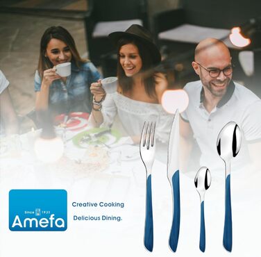 Набор столовых приборов Amefa ECLAT Nature, 24 предмета, набор столовых приборов на 6 человек, коричневые пластиковые ручки под дерево, можно мыть в посудомоечной машине, столовые приборы из нержавеющей стали, светлое дерево (синее дерево)
